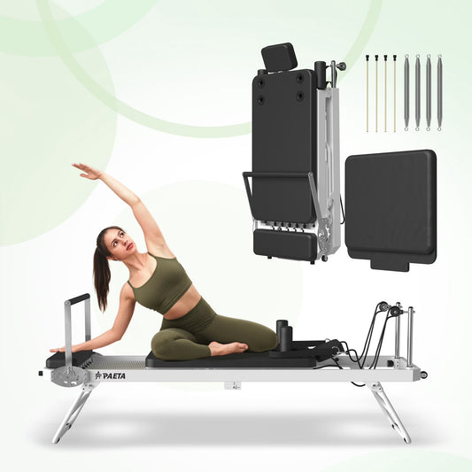 Foldable Pilates Reformer, Pilates Machine for Home Use, with Dual Resistance- Springs and Cords, Pilates Equipment for Home Workouts with Jump Board, up to 400 LBS