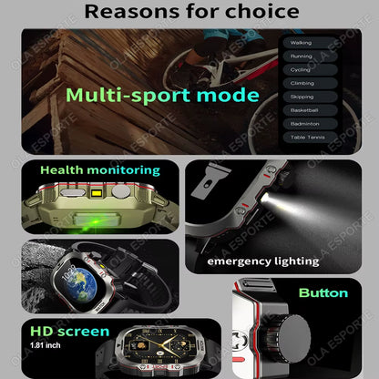Original Men Smartwatch Flashlight Bluetooth Call Fitness Clock IP68 Waterproof Sports Men for Android IOS Smart Watch 2025 New